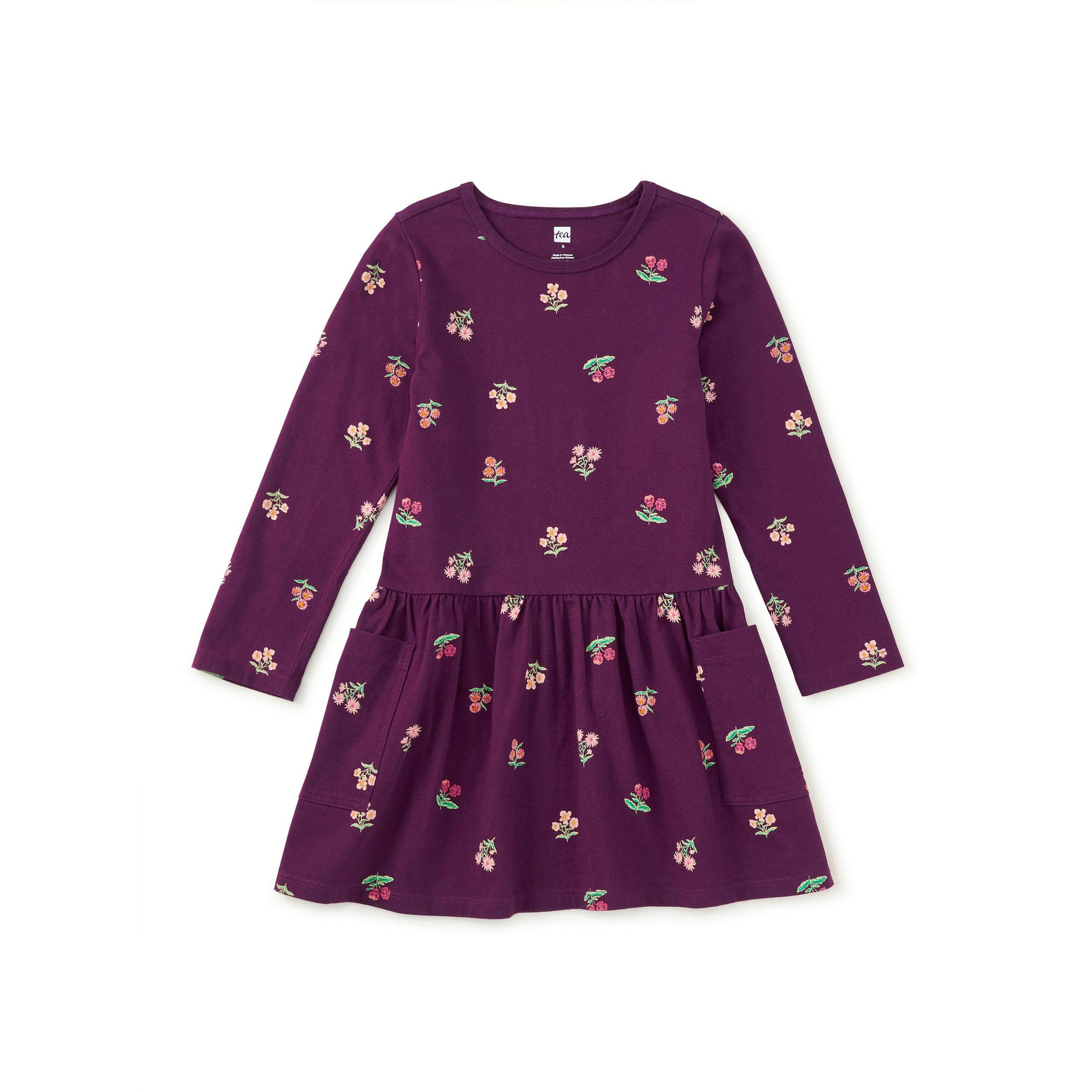 Long Sleeve Pocket Dress, Midnight Posy