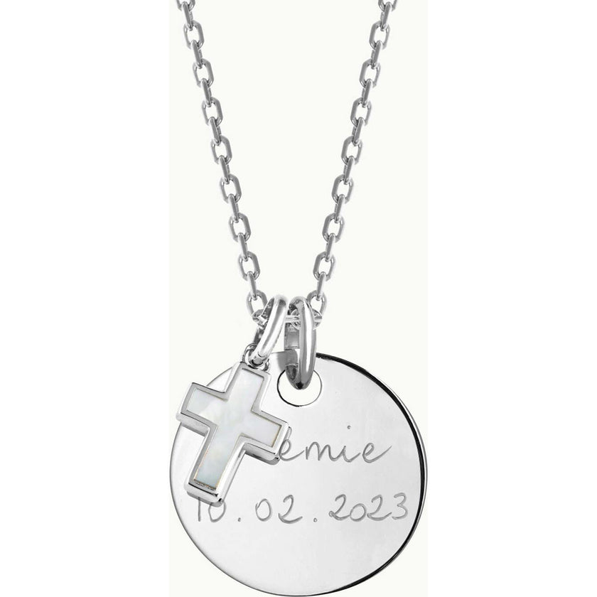 Personalized Mother of Pearl Cross Necklace, Sterling Silver