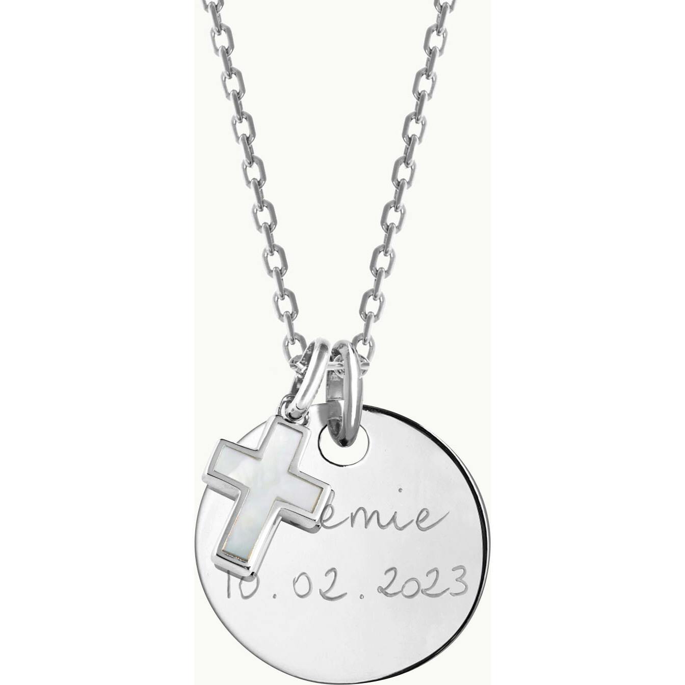 Personalized Mother of Pearl Cross Necklace, Sterling Silver