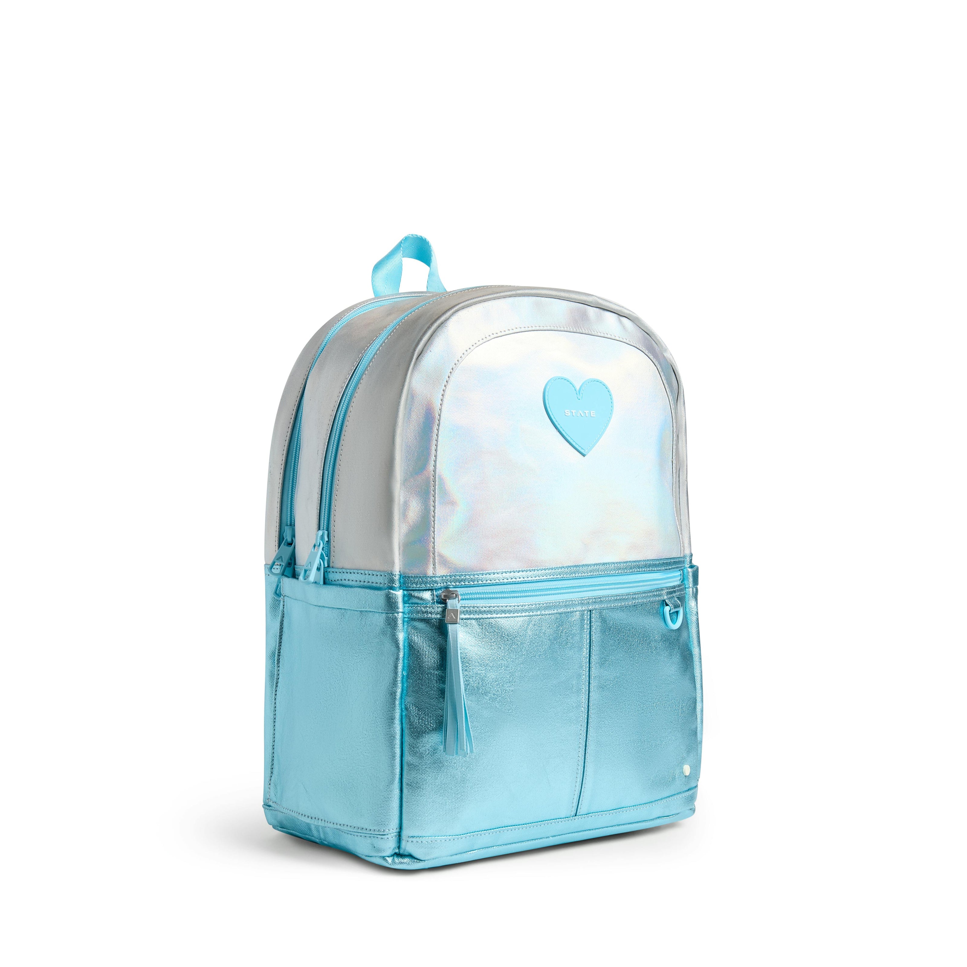 Kane Double Pocket Backpack, Metallic Blue Iridescent