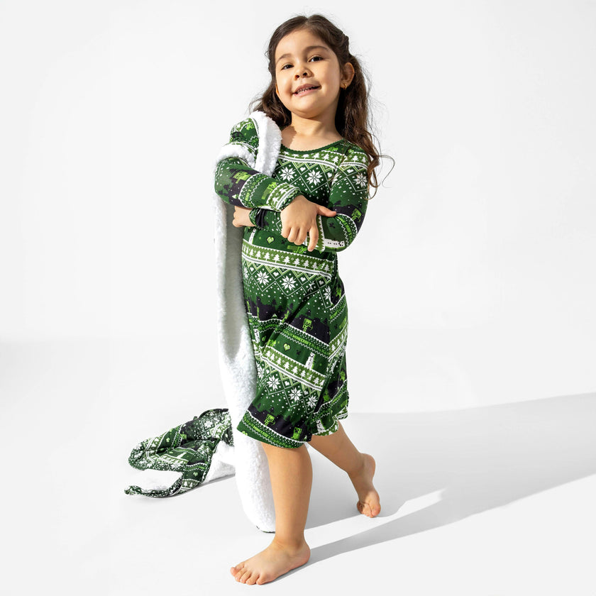 Minecraft: Creeper Holiday Bamboo Girls' Long Sleeve Dress