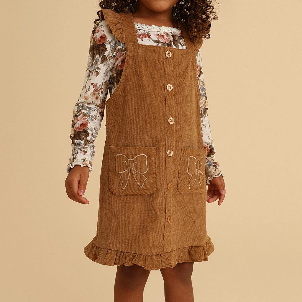 Camel Cotton Corduroy Overall Dress