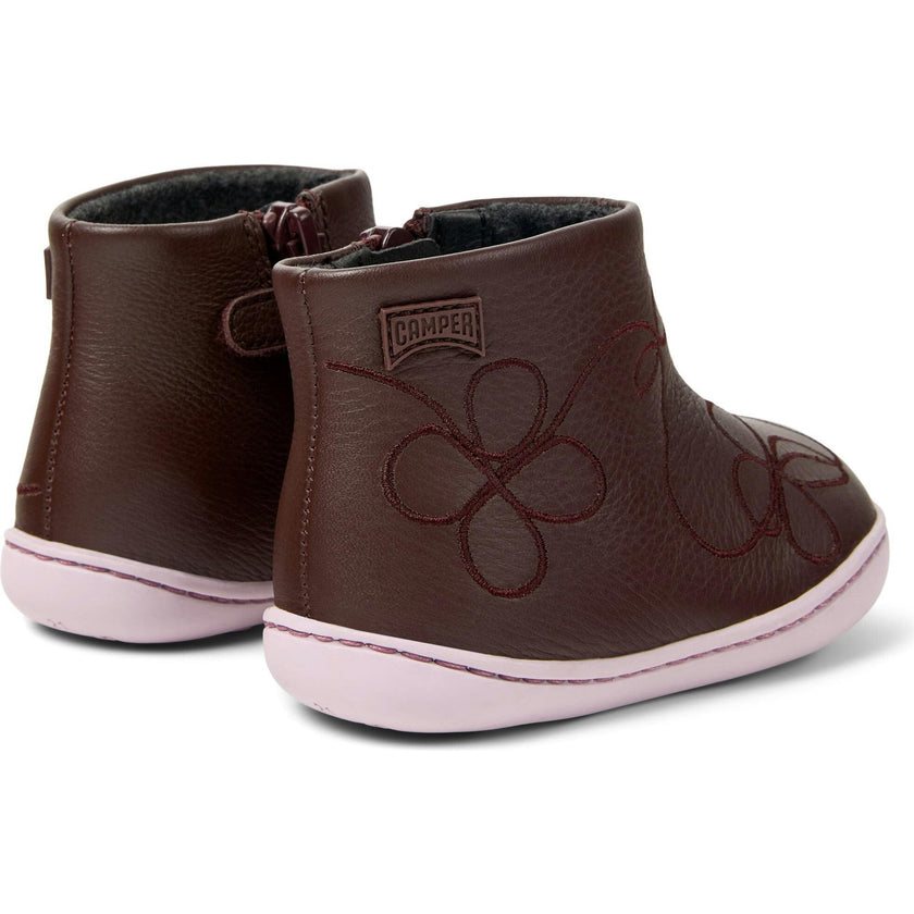 Kids Twins Leather Ankle Boots, Burgundy