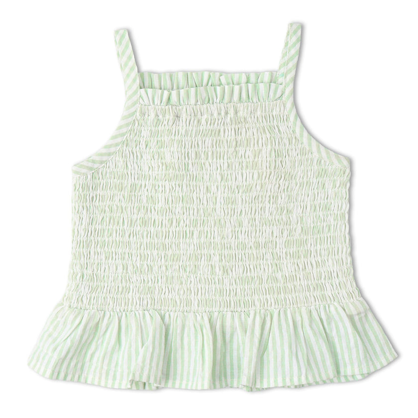 Organic Smocked Top And Bloomer Set - Basil Stripes