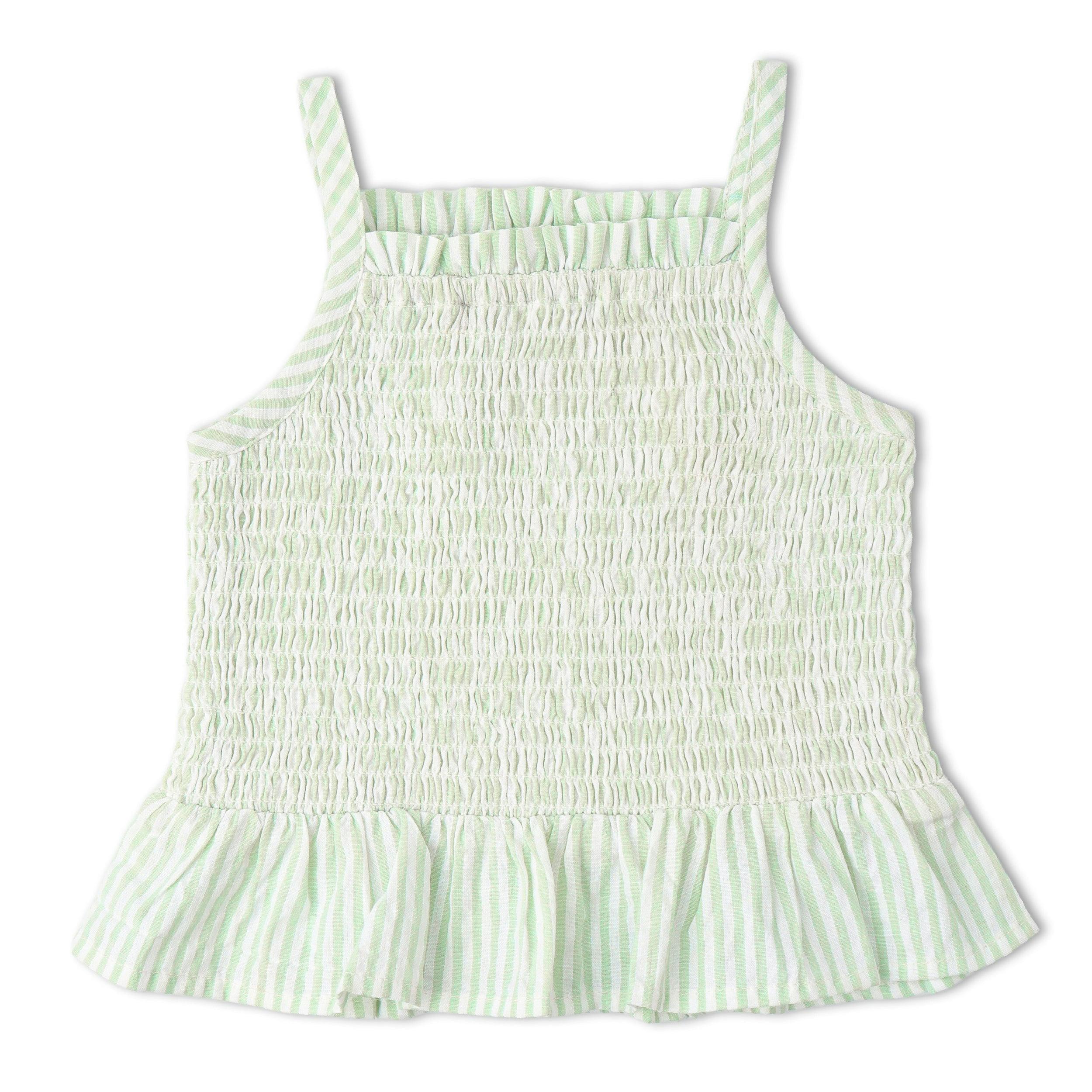 Organic Smocked Top And Bloomer Set - Basil Stripes