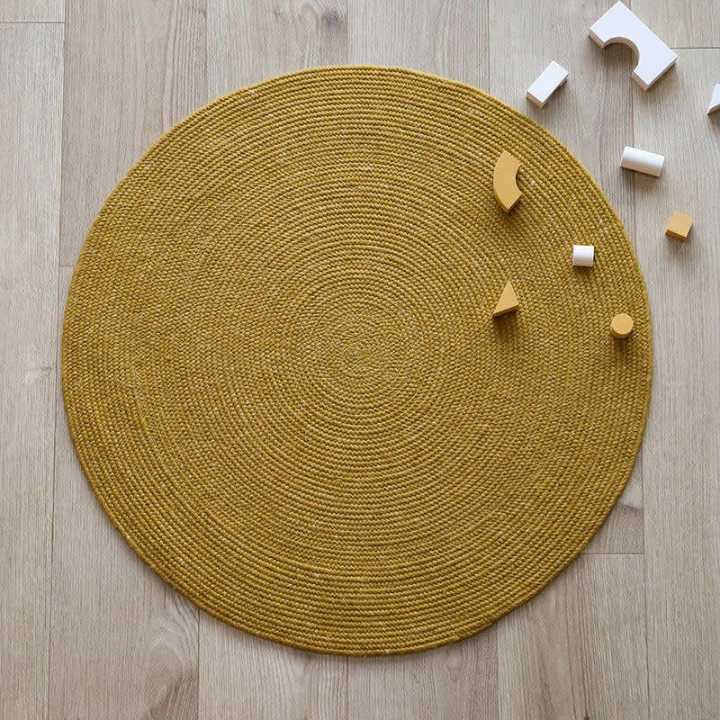 Neethu Hand-Crafted Felted Wool Round Rug, Yellow