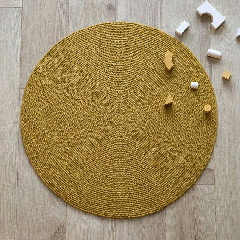 Neethu Hand-Crafted Felted Wool Round Rug, Yellow