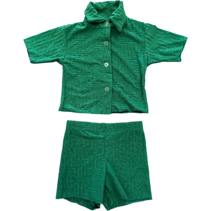 Patterned 3 Piece Swimsuit and Shorts Set