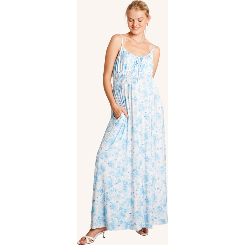 Capri Maternity Dress, Blue Floral