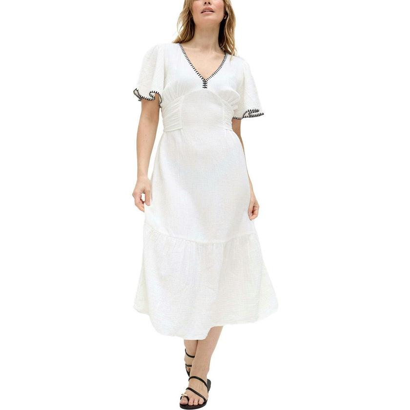 Delilah V-Neck Front Tie Midi Dress