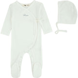 Lil Love Embroidered Wrap Footie and Bonnet, Blue Embroidery