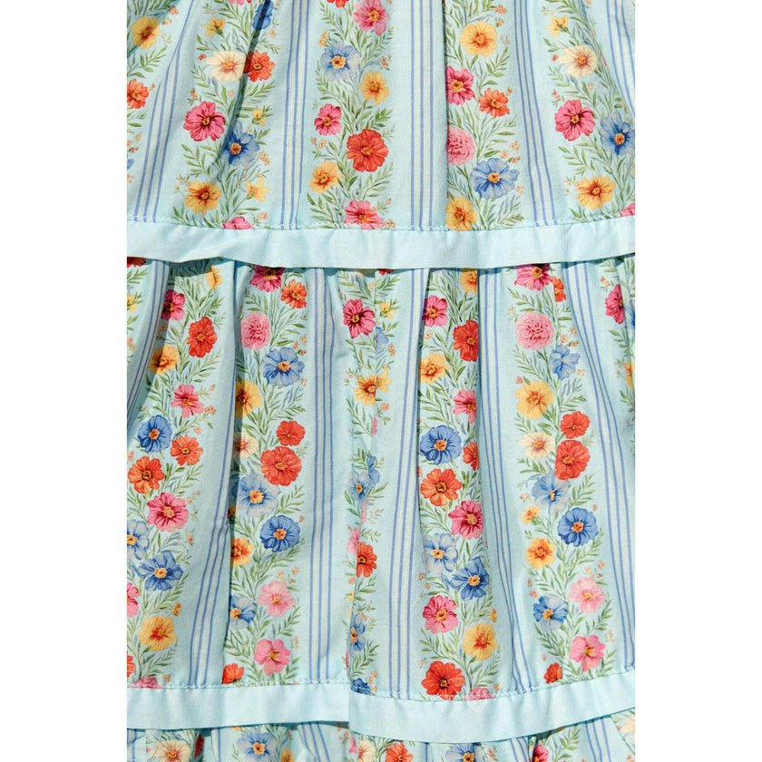 Roselyn Dress in Blue Linear Floral Print