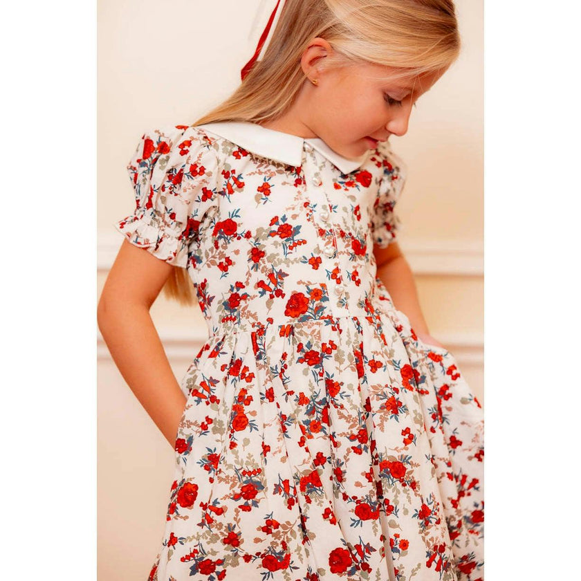 Mini Aveline Dress in Red & Green Rustic Floral