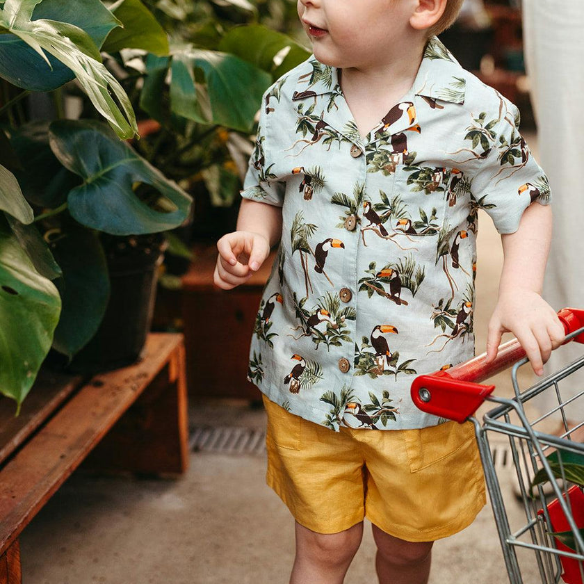 Blue Sky Linen Button-Up Shirt and Shorts Set