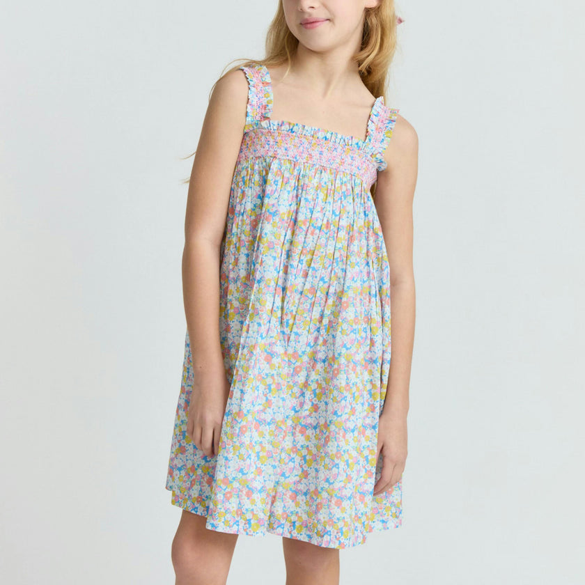 girls jasmine blossom smocked ruffle strap dress