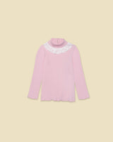 Ribbed Mock Neck with Lace Collar in Rhapsody Rose