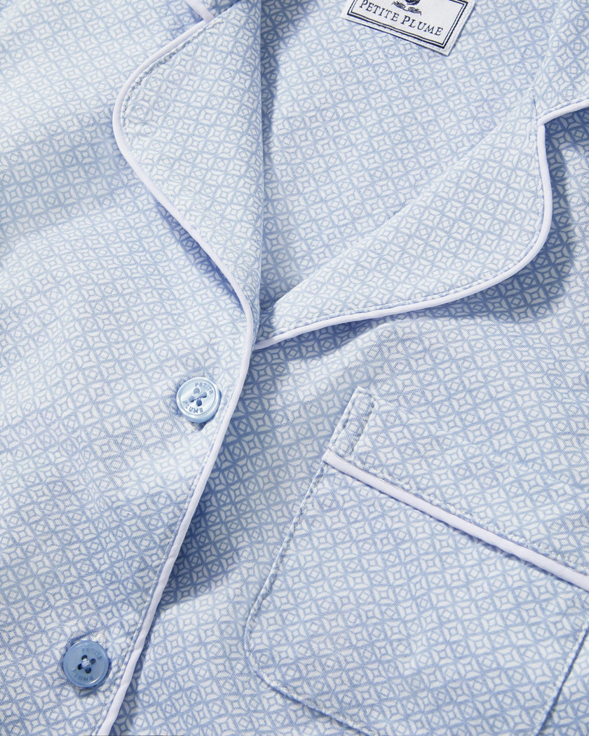 Women's Lightweight Pima Cropped Pajama Set in Periwinkle Geo