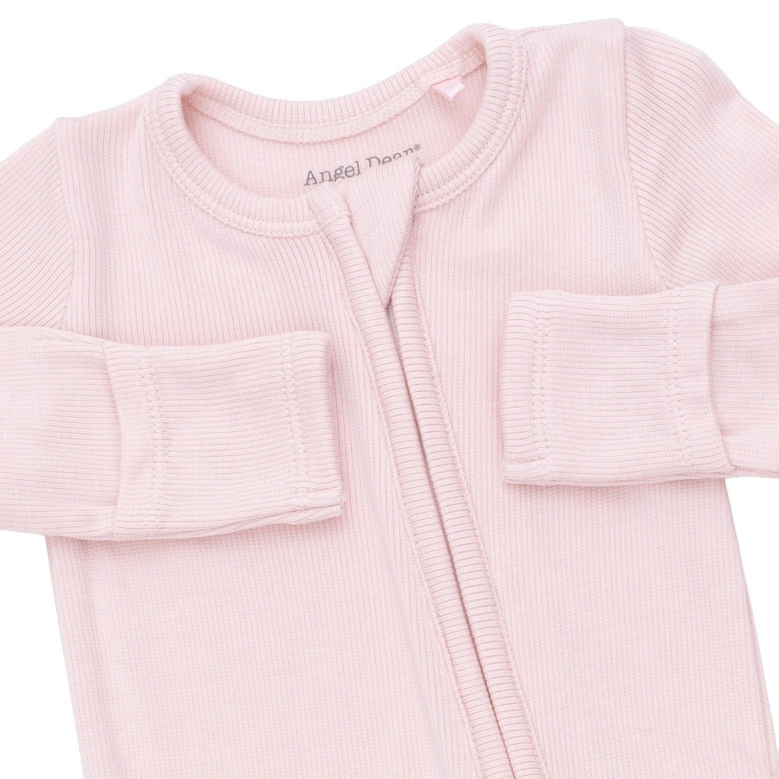 Solid Veiled Pink Rib - 2 Way Ruffle Back Zipper Footie