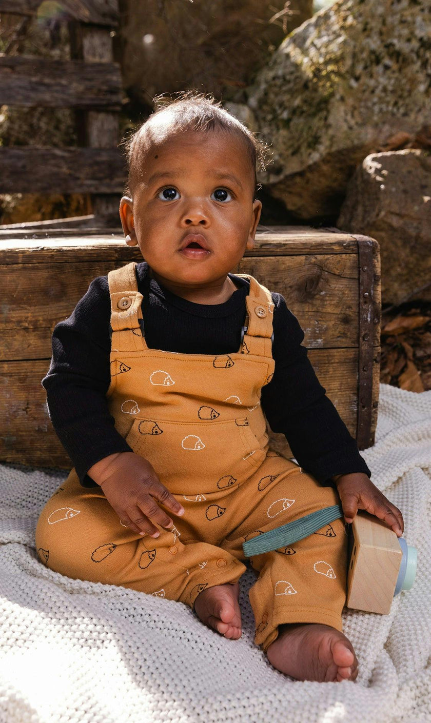Organic Cotton Onesie With Overalls Set Black And Brown