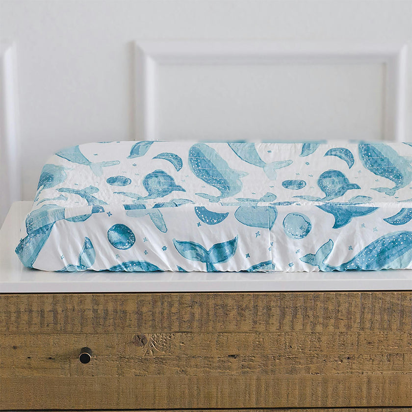 Caspian Whale Cotton Quilted Change Pad Cover