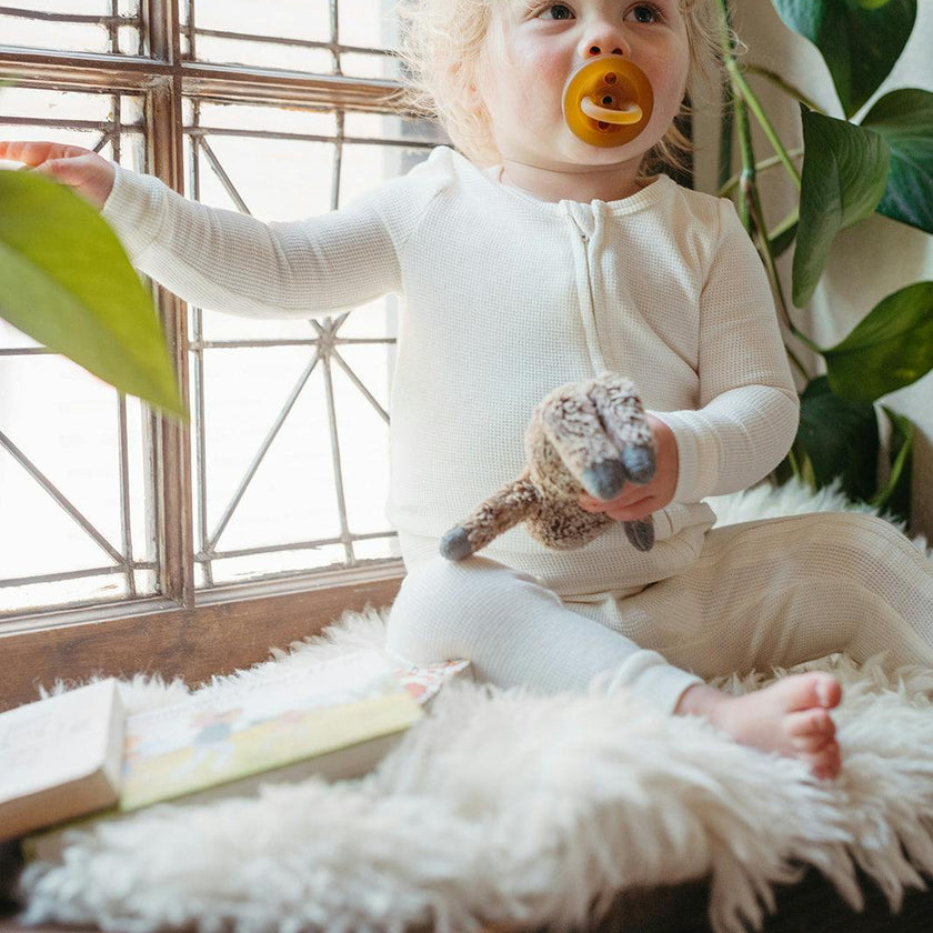 Cream Waffle Zipper Pajama