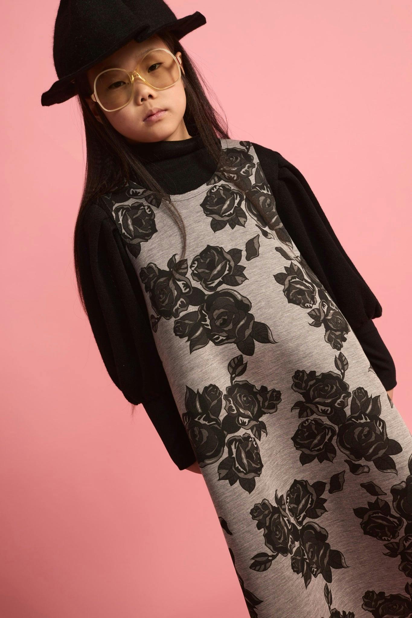 Black Flower Neoprene Apron Dress