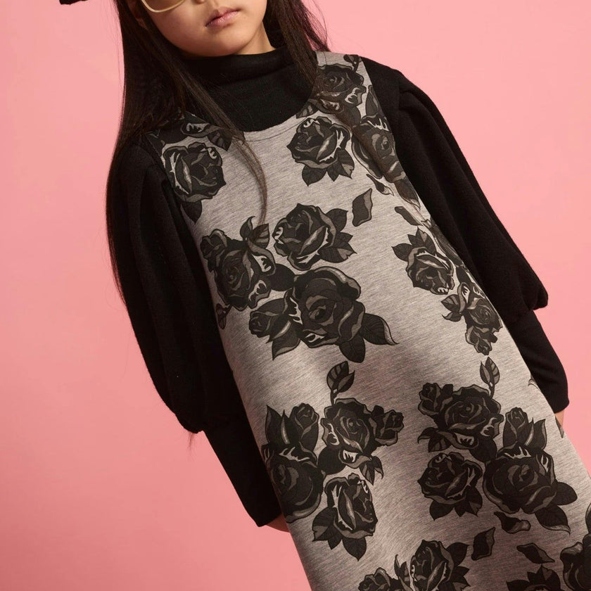 Black Flower Neoprene Apron Dress