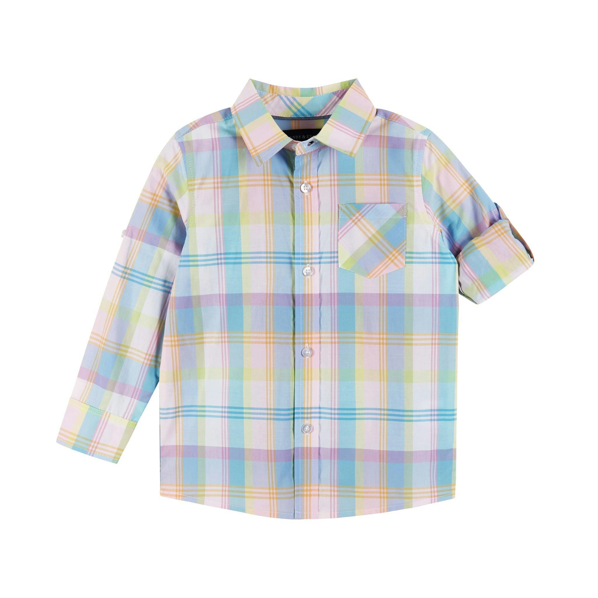 Plaid Buttondown  Two-Faced Shirt and Pants Set