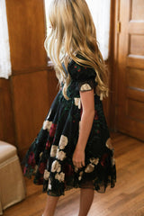 Mini Amora Dress in Obsidian Rose Embroidery