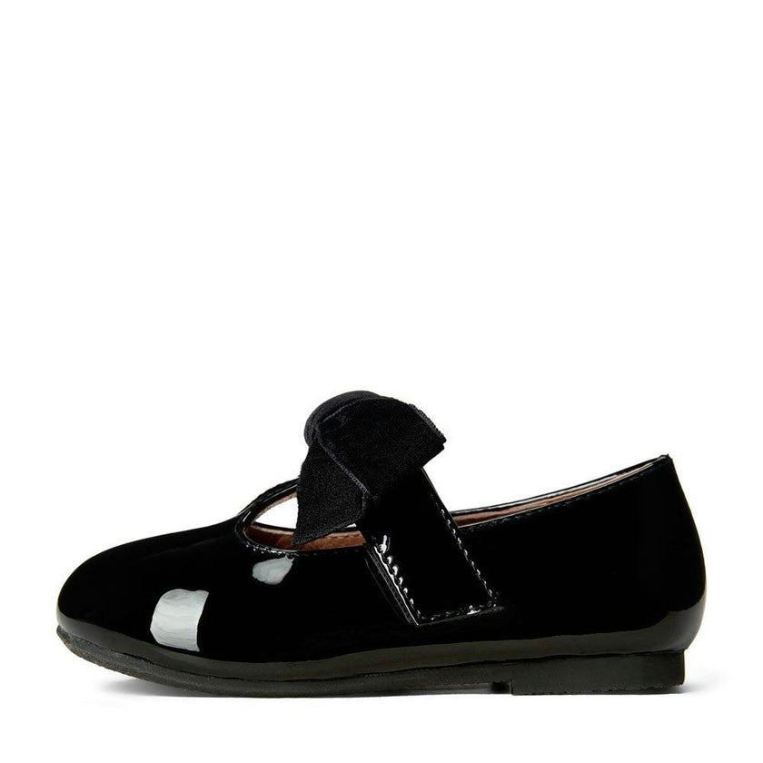Yael Glossy Leather Velvet Bow T-Bar Strap Shoes
