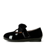 Yael Glossy Leather Velvet Bow T-Bar Strap Shoes