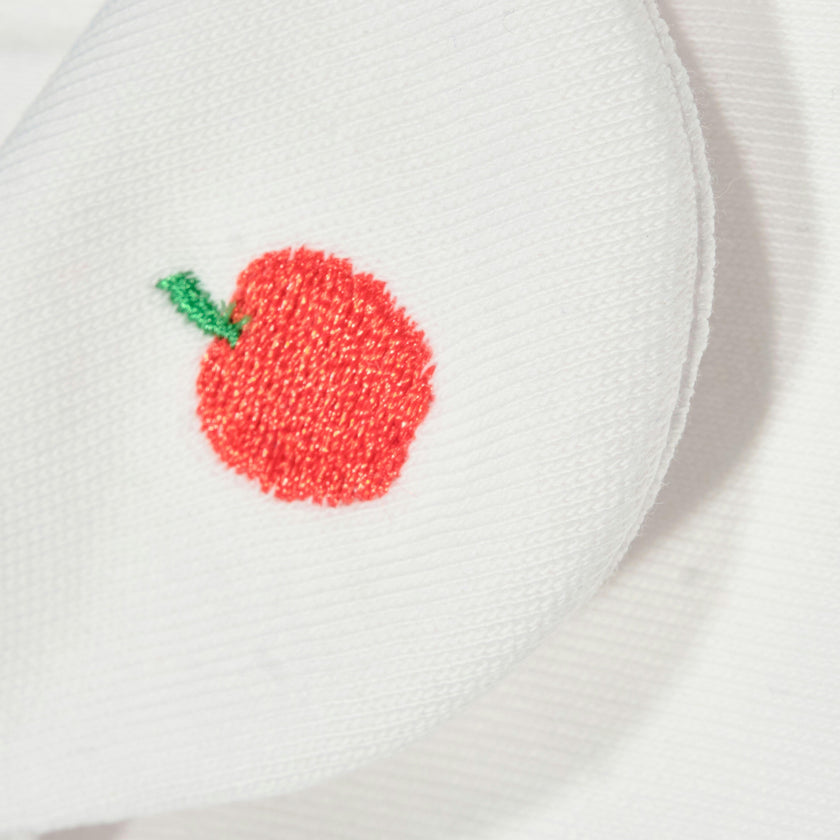 White Knit Blouse With Embroidered Apples