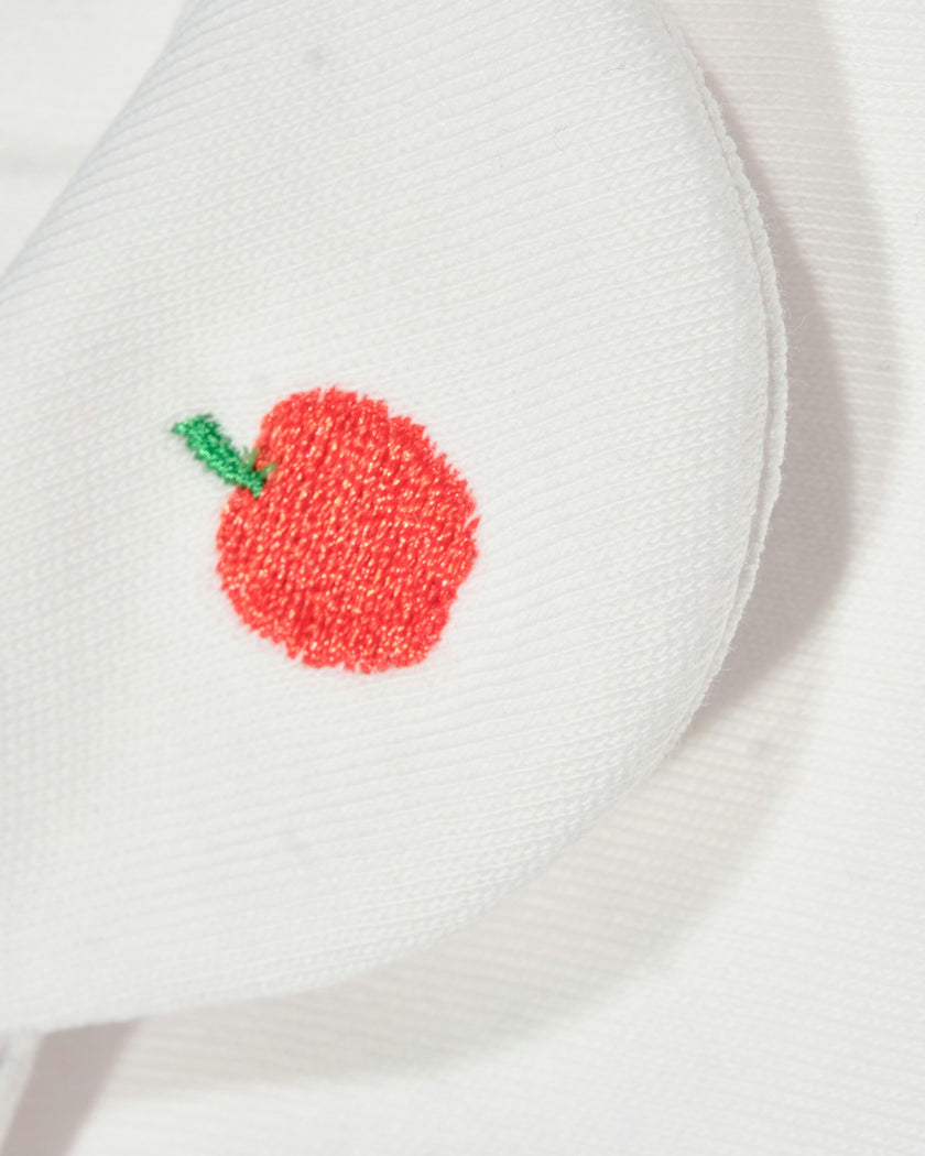 White Knit Blouse With Embroidered Apples