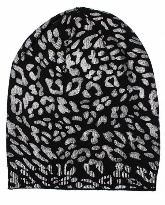 Leopard Print Wool Faux Fur Pom Pom Beanie