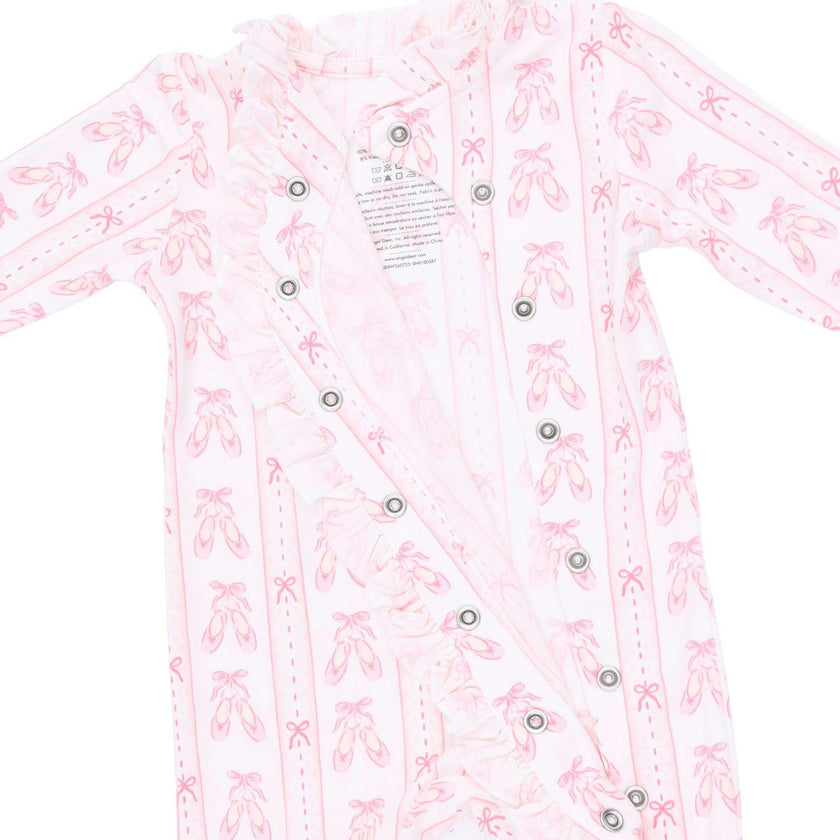 Ballet Shoes Ribbon Stripe - Kimono Ruffle Snap Footie