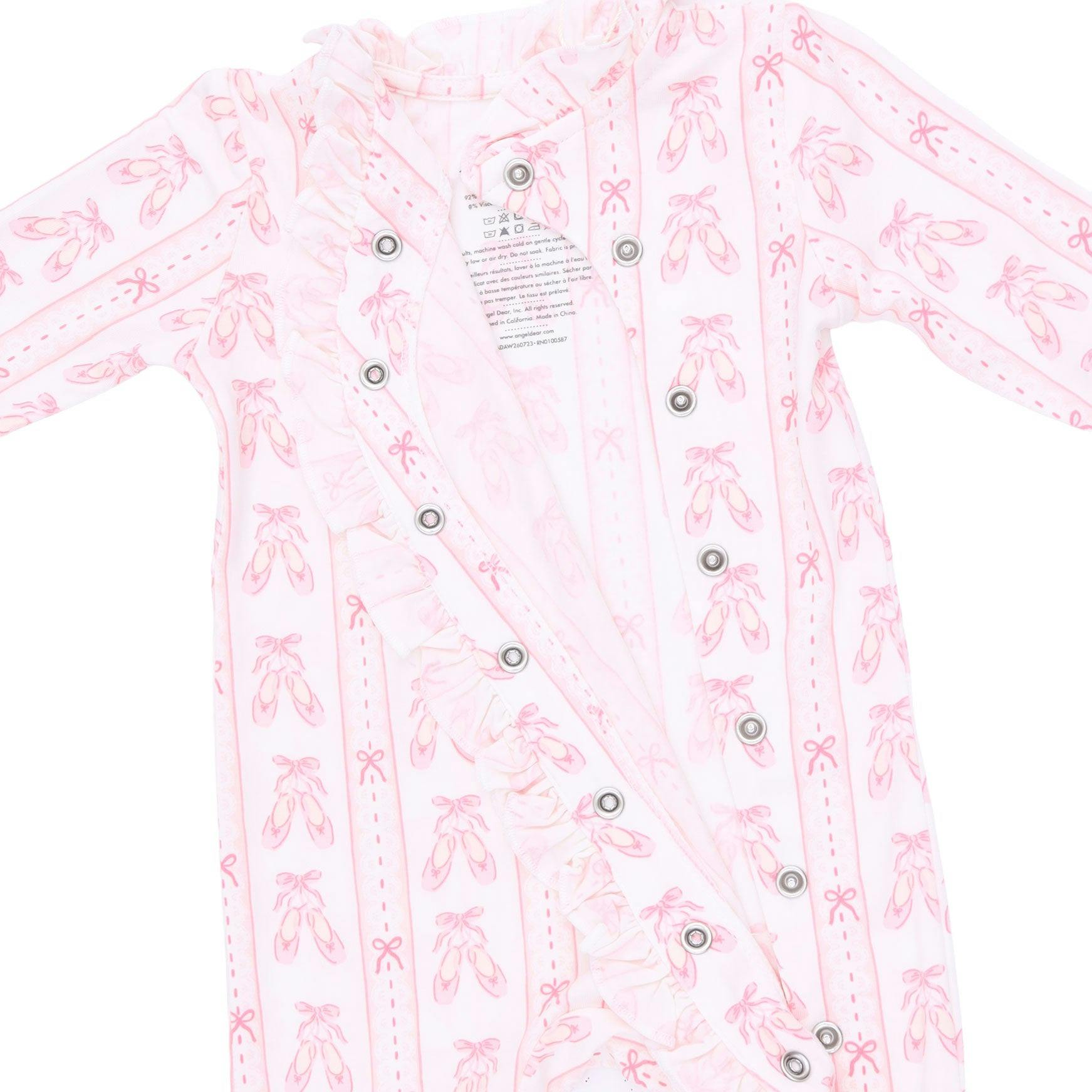 Ballet Shoes Ribbon Stripe - Kimono Ruffle Snap Footie