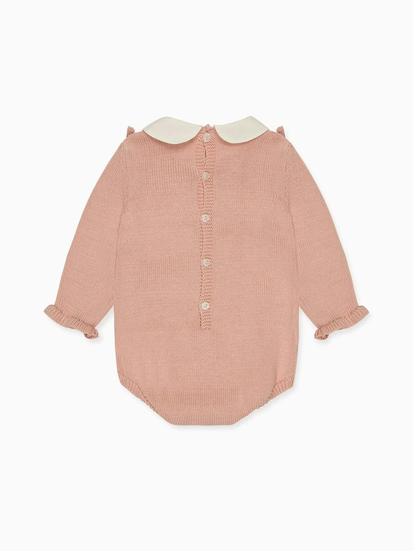 Dusty Pink Ginia Cotton Baby Girl Knitted Romper