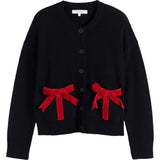 Wool-Cashmere Velvet Bow Cardigan