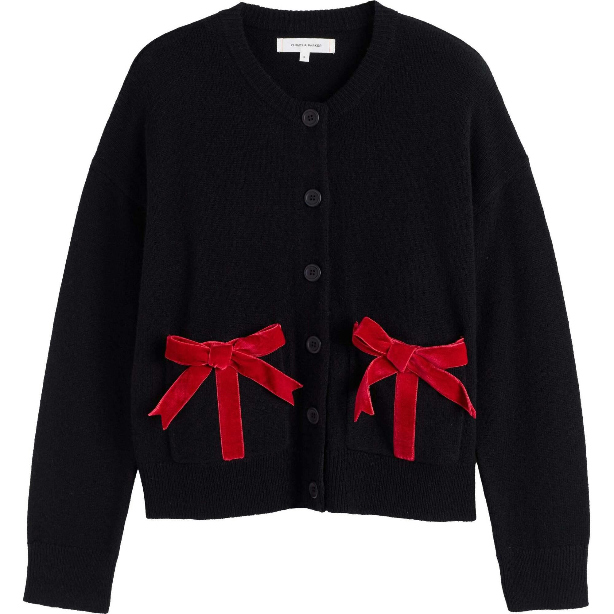Wool-Cashmere Velvet Bow Cardigan