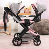 Bayer Design Dolls: Xeo Twin Pram - Grey & Pink
