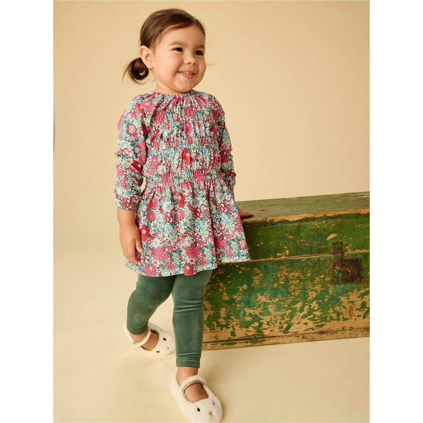 Smocked Blouson Dress, Multi