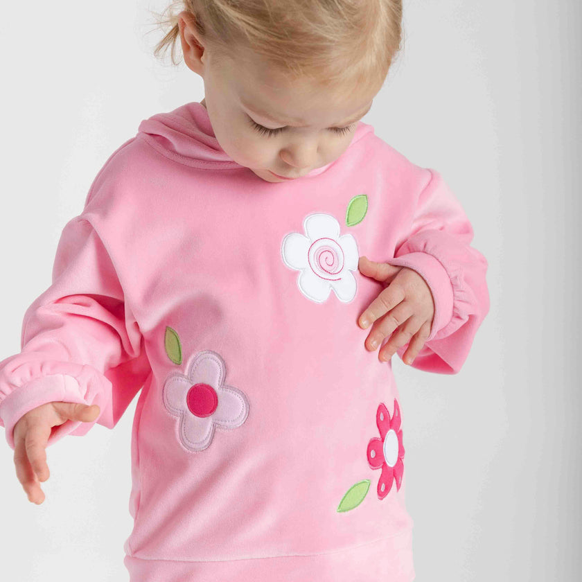 Velour Hoodie With Flowers