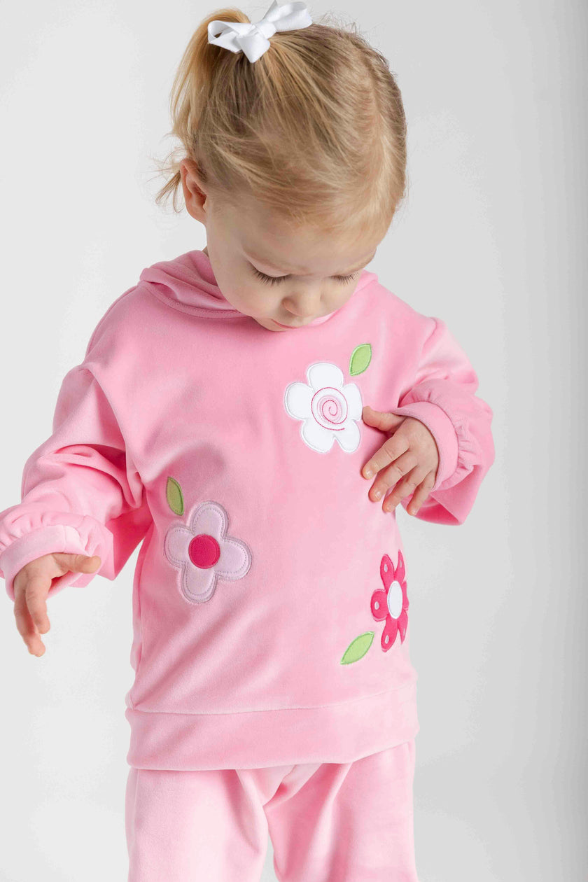 Velour Hoodie With Flowers