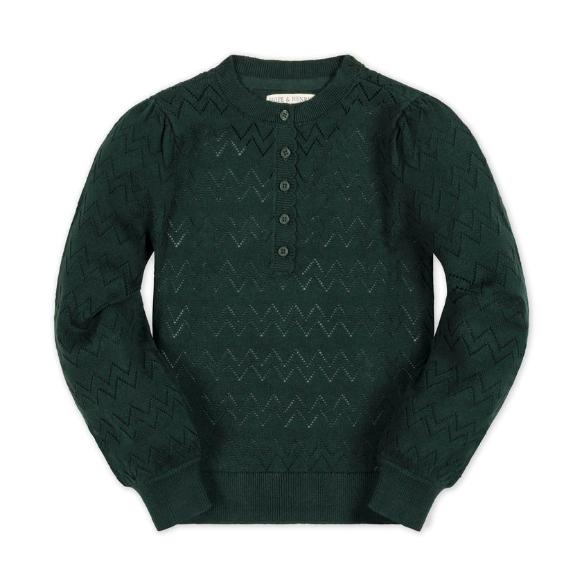 Organic Puff Sleeve Henley Sweater