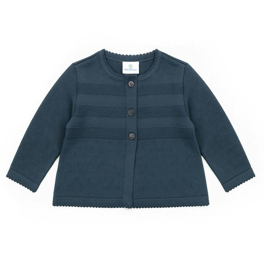 Navy Three Button Cardigan Sweater