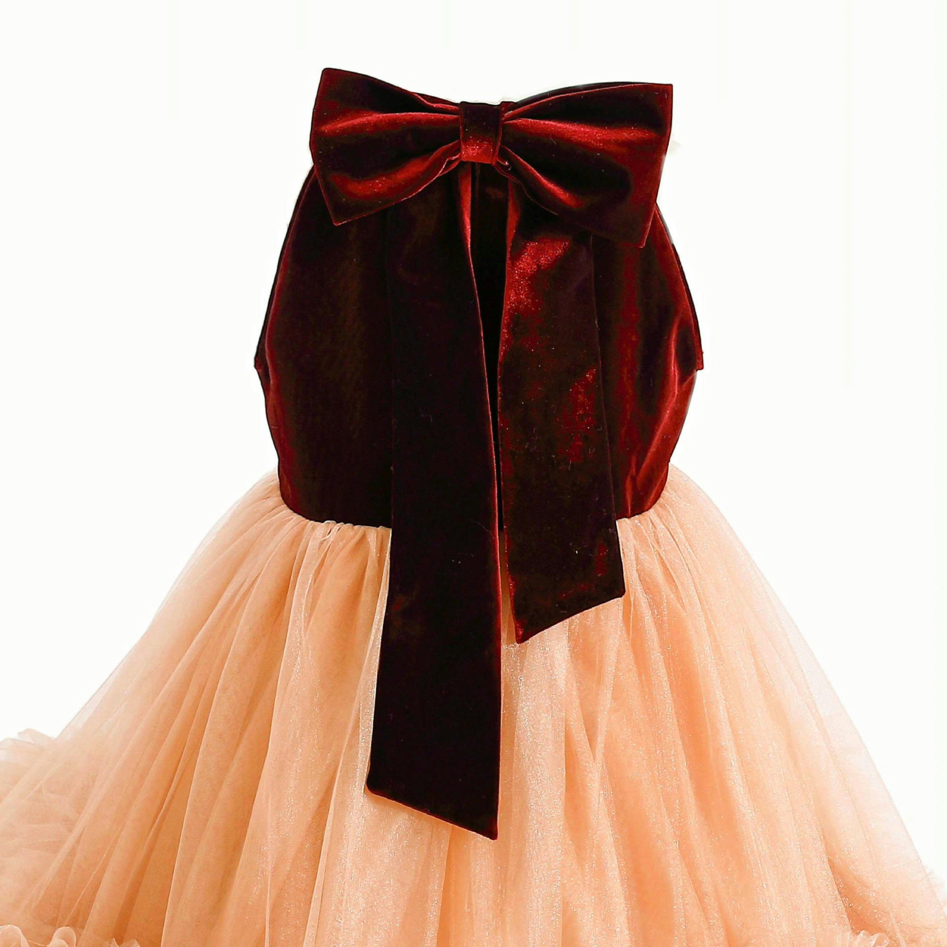Peach Tulle Pom-Pom Dress