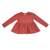 Girls Ribbed Peplum Shirt in Dusty Cedar
