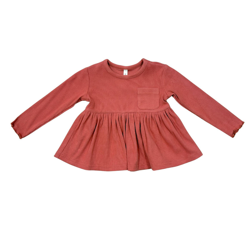 Girls Ribbed Peplum Shirt in Dusty Cedar