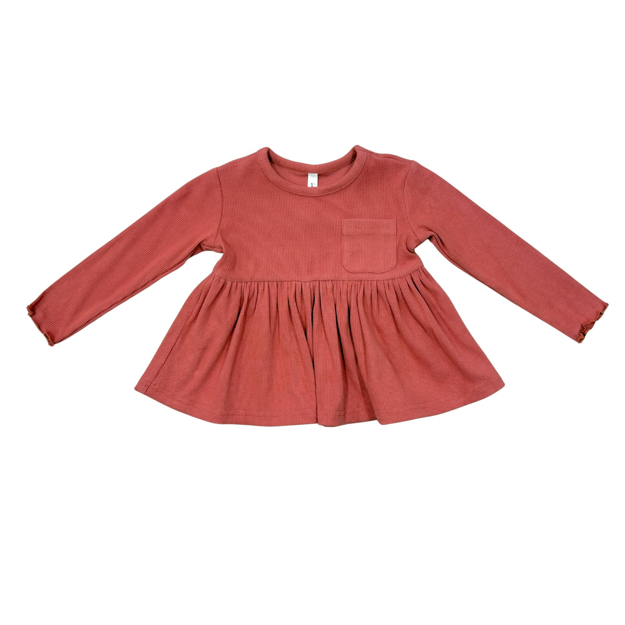 Girls Ribbed Peplum Shirt in Dusty Cedar