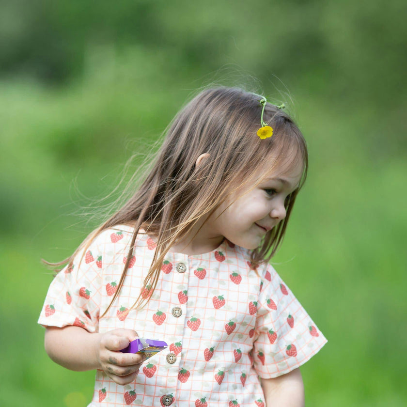 Strawberry Days Button Through Short Sleeve Dress, Cream